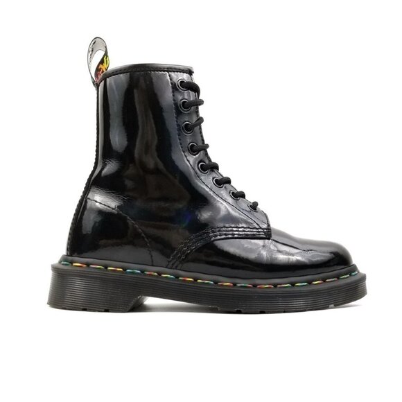 RARE Dr. Martens Rainbow Holographic Patent Leather Combat Boots 5 Black Grunge - Picture 6 of 11
